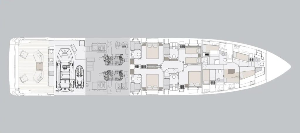 Azimut Grande Trideck — 5-cabin layout — Lower deck