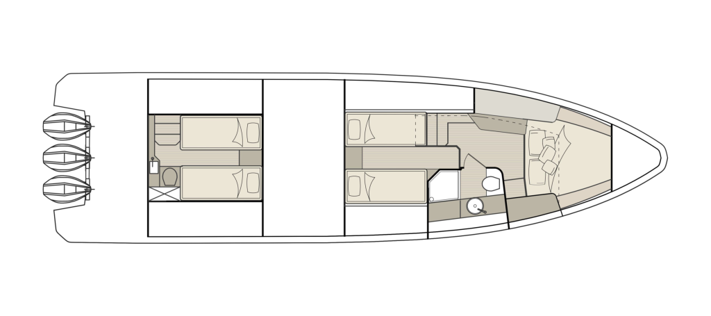 Saxdor 460 GTS lower deck layout with aft cabin