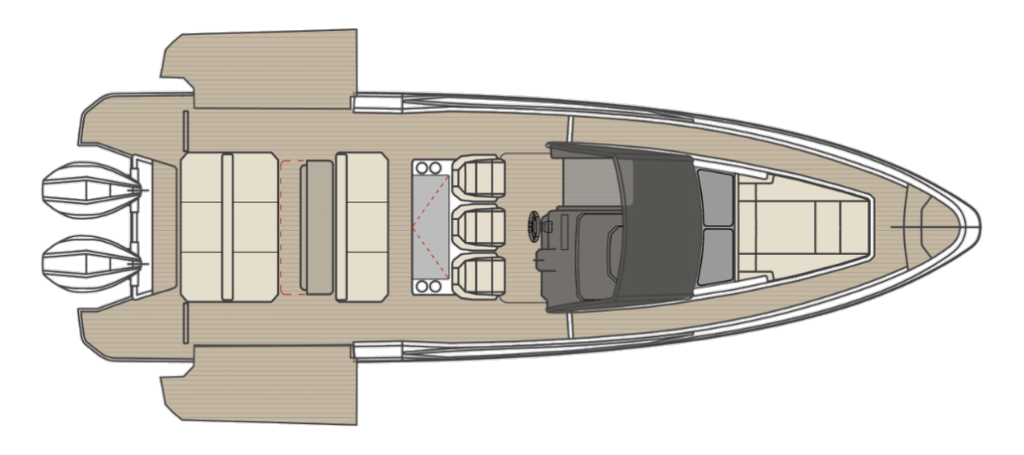 Saxdor 320 GTO — Sliding sofa and aft sunpad plan