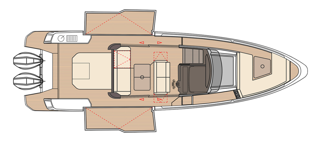 Saxdor 340 GTWA — Main deck, side terraces lowered plan